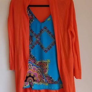 Premise Studio Womens Open Front Sweater 3/4 Long Sleeve Size L Orange Mid-Thigh